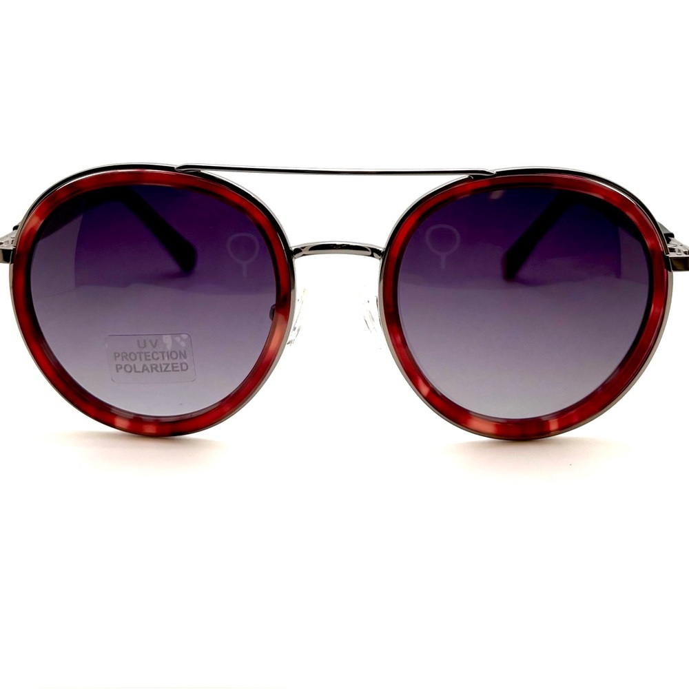 Wine Red Tortoiseshell Round Sunglasses. Silver Metal Aviator Bridge Polarized